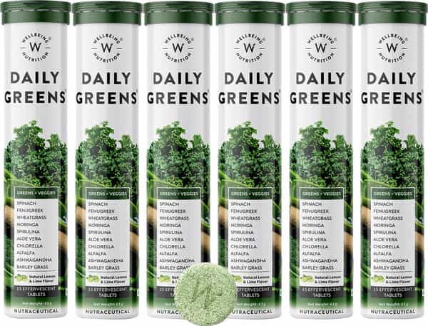 Wellbeing Nutrition Daily Greens Wholefood Multivit For Detox & Weight Management 15 Tabs(Pack Of 6)