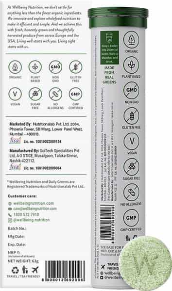 Wellbeing Nutrition Daily Greens Wholefood Multivit For Detox & Weight Management 15 Tabs(Pack Of 6)