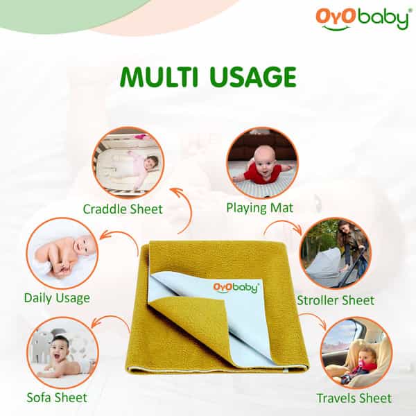 Oyo Baby Waterproof Bed Protector Baby Dry Sheet Small Golden (50 Cm X 70 Cm)