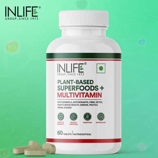 Inlife Plant Based Multivitamin Tablets For Men & Women | 75+ Ingredients - 60 Tablets