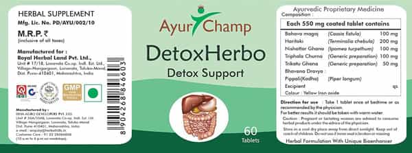 Ayur Champ - Pack Of 5 - Detox Herbo | Detox Support | Herbal Supplement | 60 Tablets