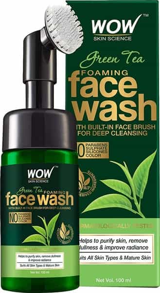 Wow Skin Science Green Tea Foaming Face Wash With Built-In Face Brush - 100 Ml