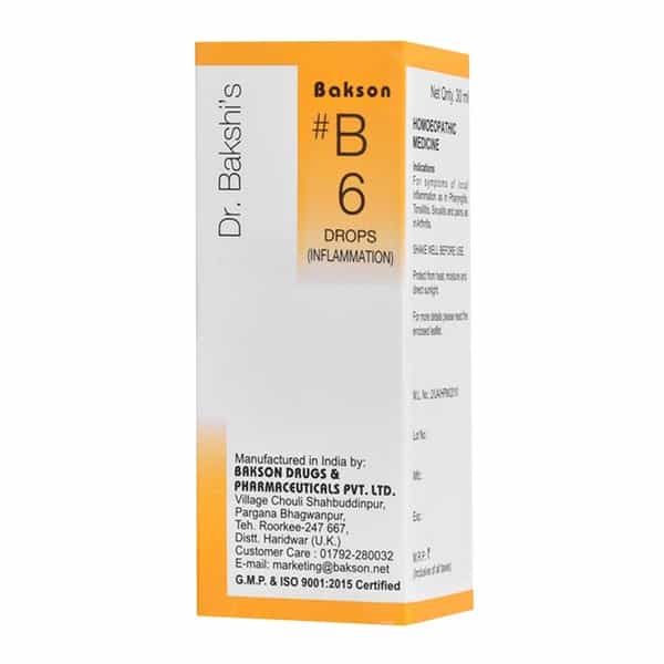 Dr Bakshi's Bakson Homoeopathy B6 Inflammation Drops 30 Ml