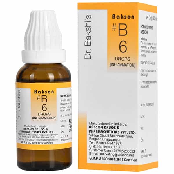 Dr Bakshi's Bakson Homoeopathy B6 Inflammation Drops 30 Ml