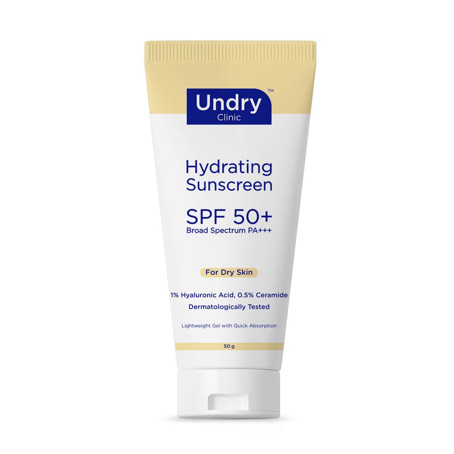 Undry Hydrating Sunscreen For Dry Skin Spf 50 (50gm) Lightweight | No White Cast With Ha & Ceramide