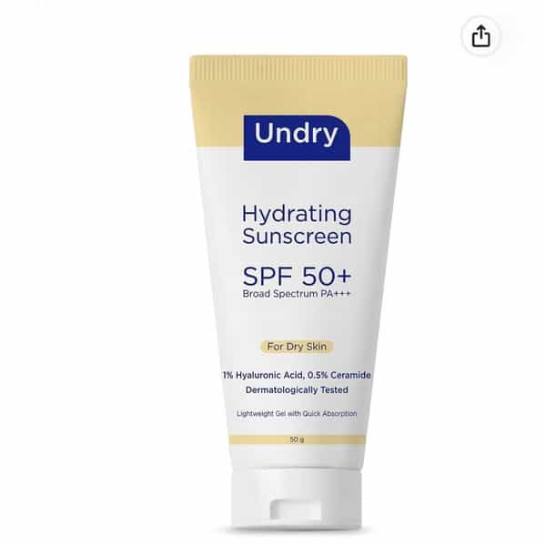 Undry Hydrating Sunscreen For Dry Skin Spf 50 (50Gm) Lightweight | No White Cast With Ha & Ceramide