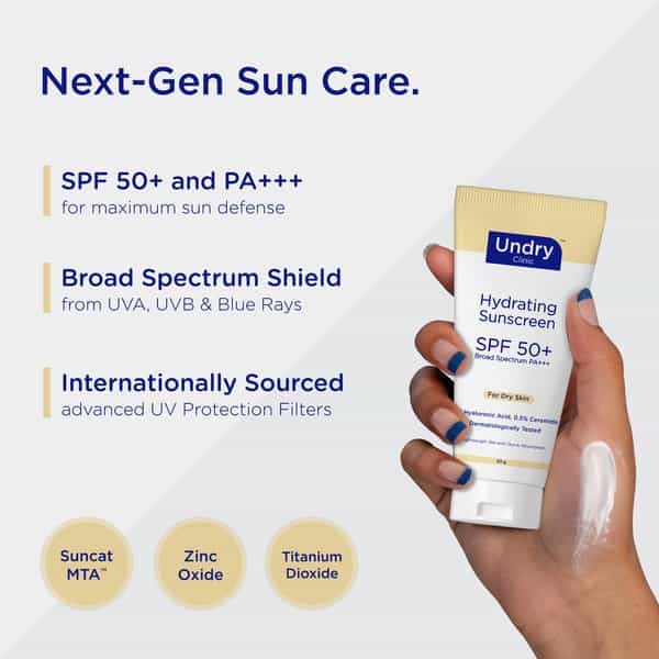 Undry Hydrating Sunscreen For Dry Skin Spf 50 (50Gm) Lightweight | No White Cast With Ha & Ceramide