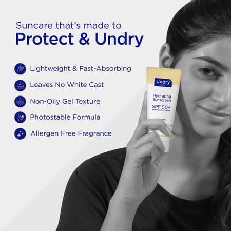 Undry Hydrating Sunscreen For Dry Skin Spf 50 (50Gm) Lightweight | No White Cast With Ha & Ceramide