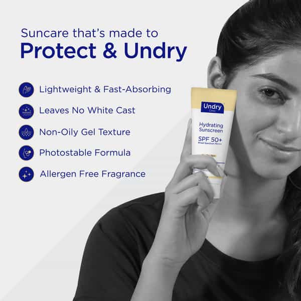 Undry Hydrating Sunscreen For Dry Skin Spf 50 (50Gm) Lightweight | No White Cast With Ha & Ceramide