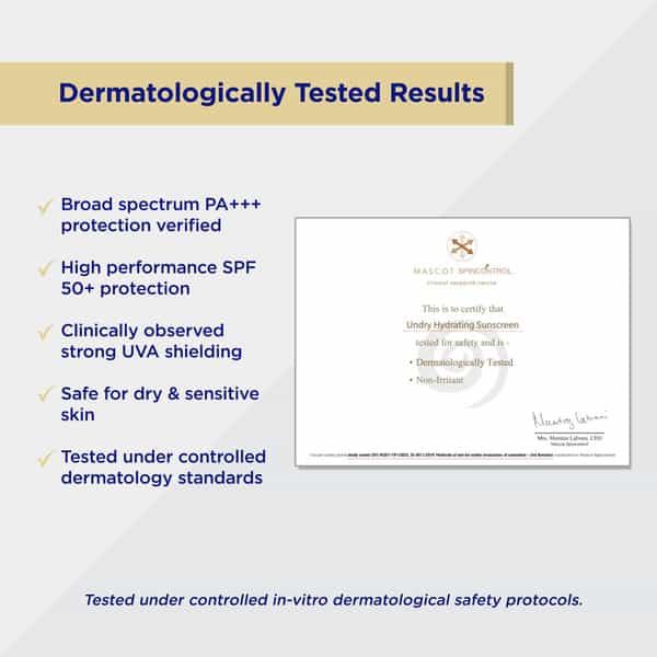 Undry Hydrating Sunscreen For Dry Skin Spf 50 (50Gm) Lightweight | No White Cast With Ha & Ceramide