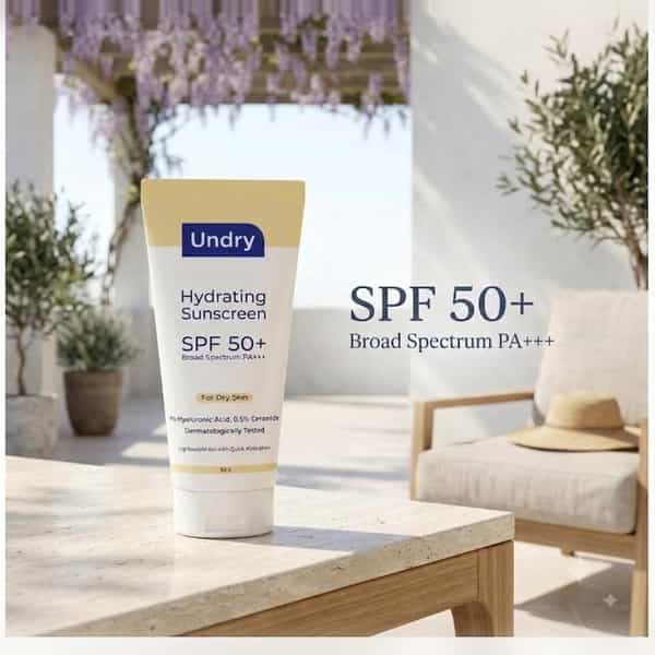Undry Hydrating Sunscreen For Dry Skin Spf 50 (50Gm) Lightweight | No White Cast With Ha & Ceramide