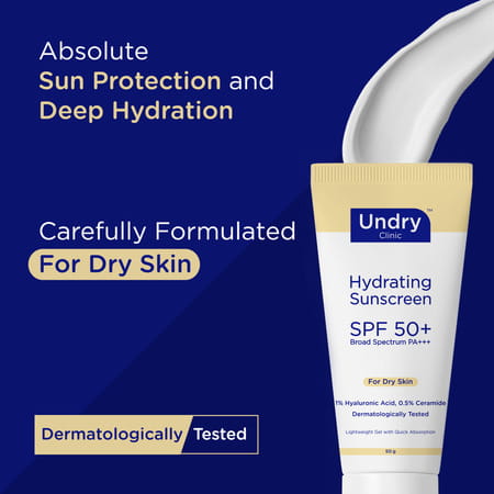 Undry Hydrating Sunscreen For Dry Skin Spf 50 (50gm) Lightweight | No White Cast With Ha & Ceramide