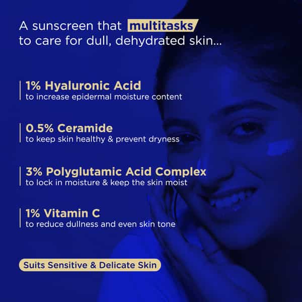 Undry Hydrating Sunscreen For Dry Skin Spf 50 (50Gm) Lightweight | No White Cast With Ha & Ceramide