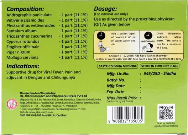 Dr. Jrk's Nilavembu Kudineer Chooranam 50 Gm (5*10 Sachets )
