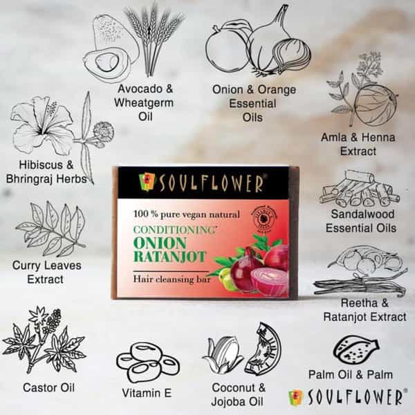 Soulflower Onion Hair Oil ( 220Ml )& Conditioning Onion Ratanjot Hair Cleansing Soap (150G)
