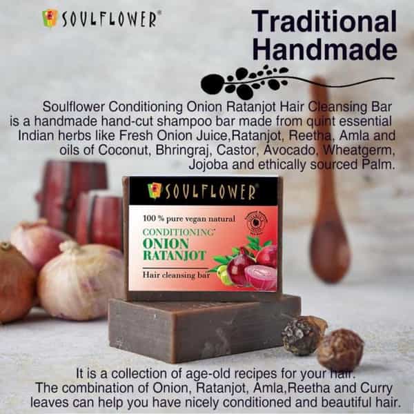Soulflower Onion Hair Oil ( 220Ml )& Conditioning Onion Ratanjot Hair Cleansing Soap (150G)