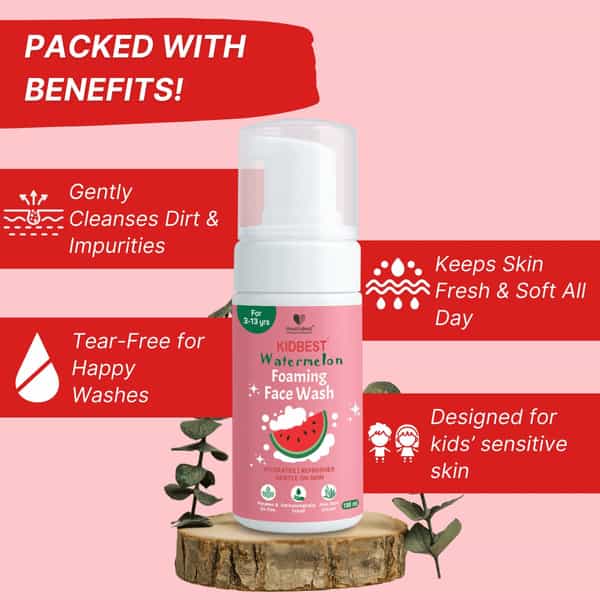 Healthbest Kids Watermelon Foaming Face Wash Organic Gentle Cleanser | No Tears & No Paraben - 100Ml