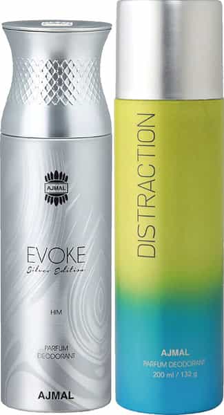 Ajmal Evoke Silver Edition For Him For Men And Distraction For Men & Women Each 200Ml (Total 400Ml)