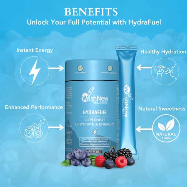 Wishnew Wellness Hydrafuel: Electrolyte-Rich Hydration Solution For Energy & Stamina (Blueberry)