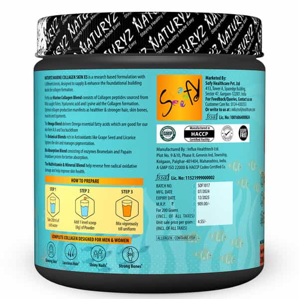 Naturyz Marine Collagen Skin X5 With Omega Multivitamins For Skin, Hair, Nails, Bones - 200G(Guava)
