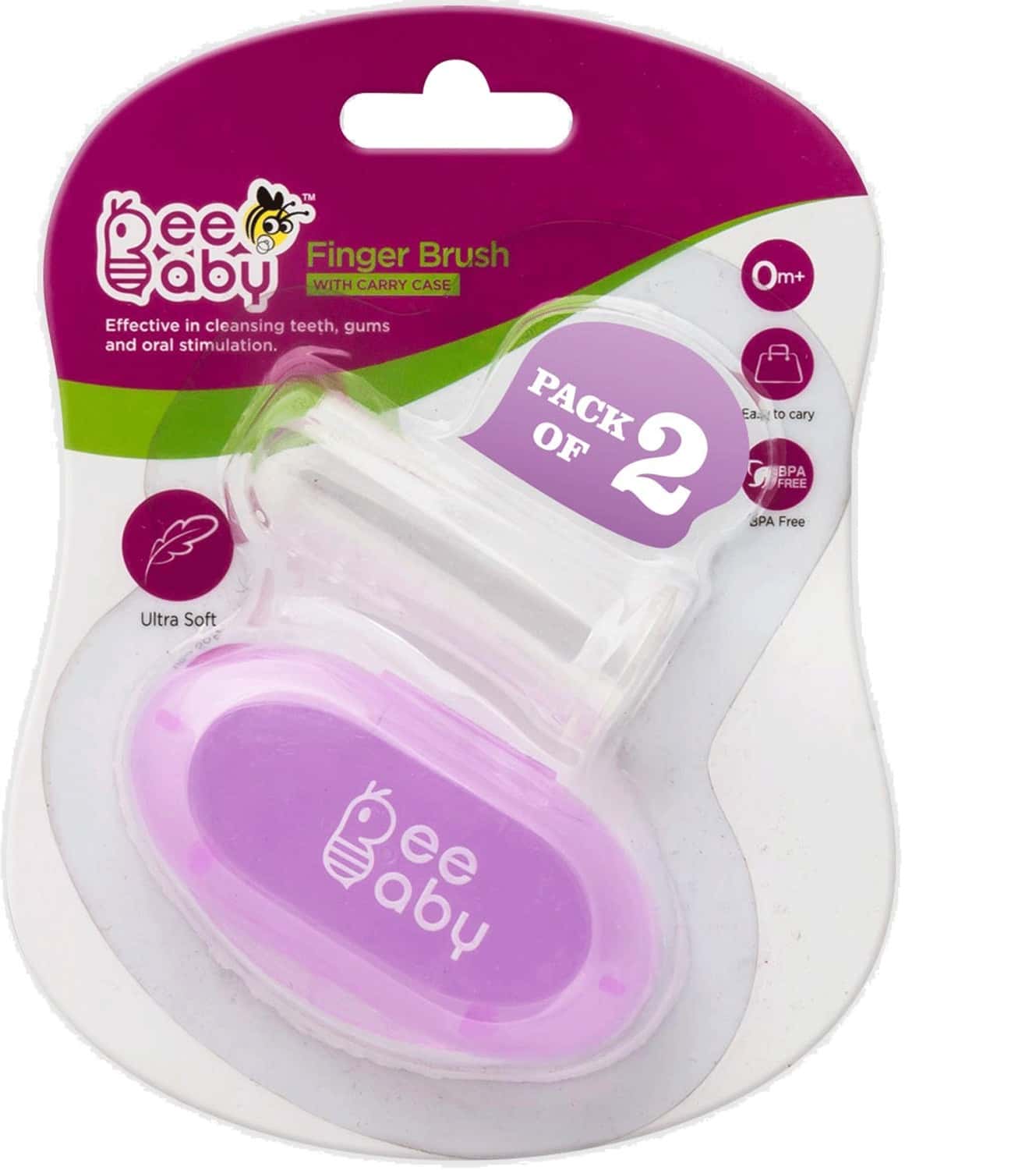 Beebaby Silicone Finger Brush With Carry Case (Violet) (Pack Of 2)