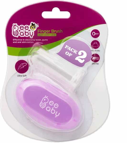 Beebaby Silicone Finger Brush With Carry Case (Violet) (Pack Of 2)