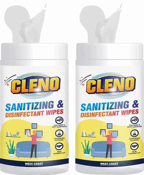 Cleno Sanitizing & Disinfectant Wet Wipes Cleanse Floor/Frame/Furniture- 50 Wipes (Pack Of 2)