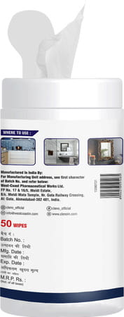 Cleno Sanitizing & Disinfectant Wet Wipes Cleanse Floor/Frame/Furniture- 50 Wipes (Pack Of 2)