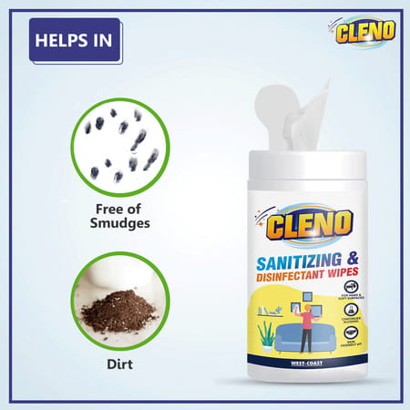 Cleno Sanitizing & Disinfectant Wet Wipes Cleanse Floor/Frame/Furniture- 50 Wipes (Pack Of 2)