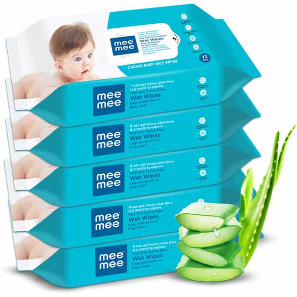 Meemee Baby Gentle Wet Wipes With Aloe Vera Extracts | 72 Pcs | Pack Of 5 (360 Wipes)