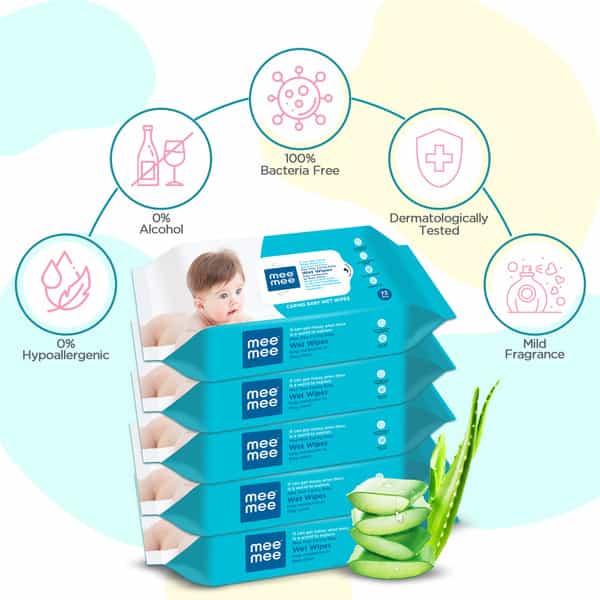 Meemee Baby Gentle Wet Wipes With Aloe Vera Extracts | 72 Pcs | Pack Of 5 (360 Wipes)