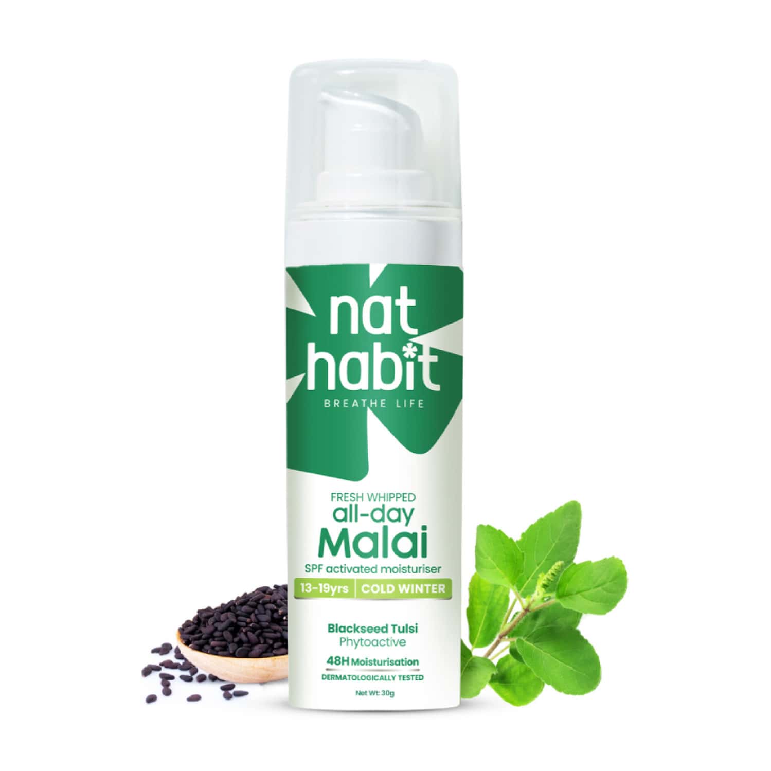 Nat Habit Blackseed Tulsi Face Moisturizer | Winter Face Cream | Vit A | Oily Skin - 30g