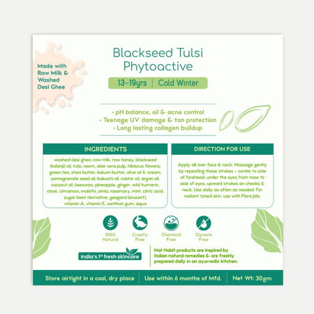 Nat Habit Blackseed Tulsi Face Moisturizer | Winter Face Cream | Vit A | Oily Skin - 30G