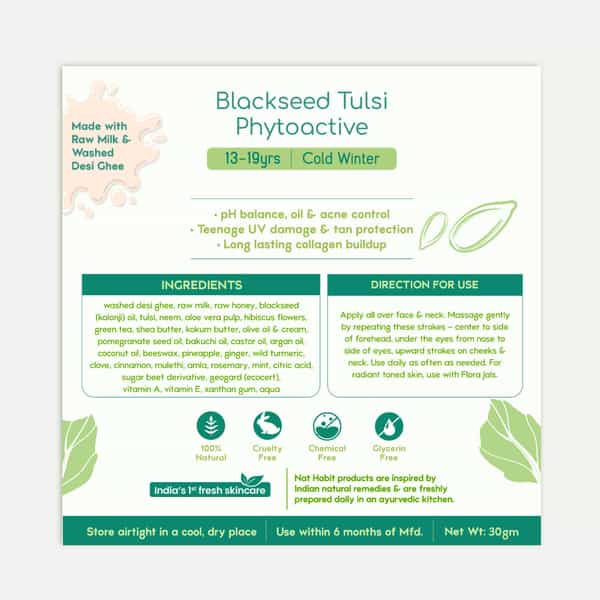Nat Habit Blackseed Tulsi Face Moisturizer | Winter Face Cream | Vit A | Oily Skin - 30G