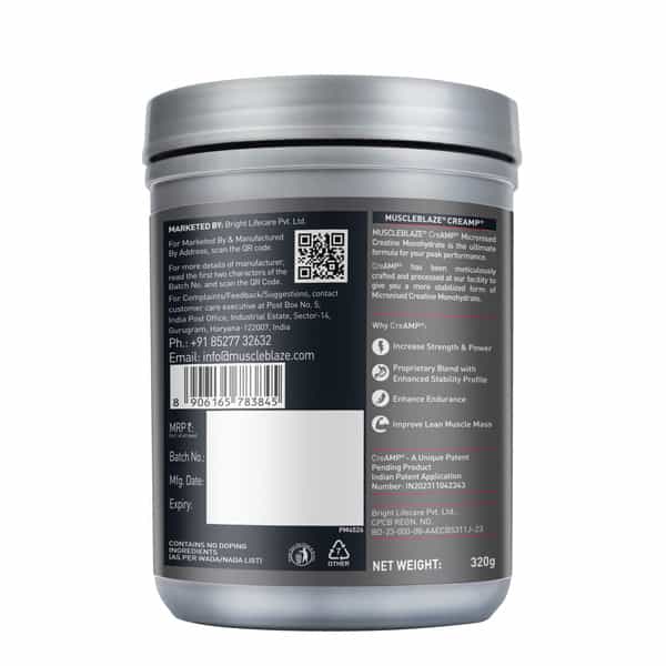 Muscleblaze Creatine Monohydrate Creamp With Creabsorb (Citrus Blast | 80 Servings | 320G)