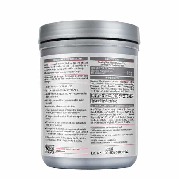 Muscleblaze Creatine Monohydrate Creamp With Creabsorb (Citrus Blast | 80 Servings | 320G)