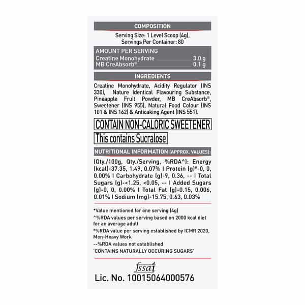 Muscleblaze Creatine Monohydrate Creamp With Creabsorb (Citrus Blast | 80 Servings | 320G)