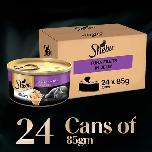 Sheba Deluxe Premium Adult (1+ Years) Wet Cat Food | Tuna Fillets In Jelly | 85 G (Pack Of 24)