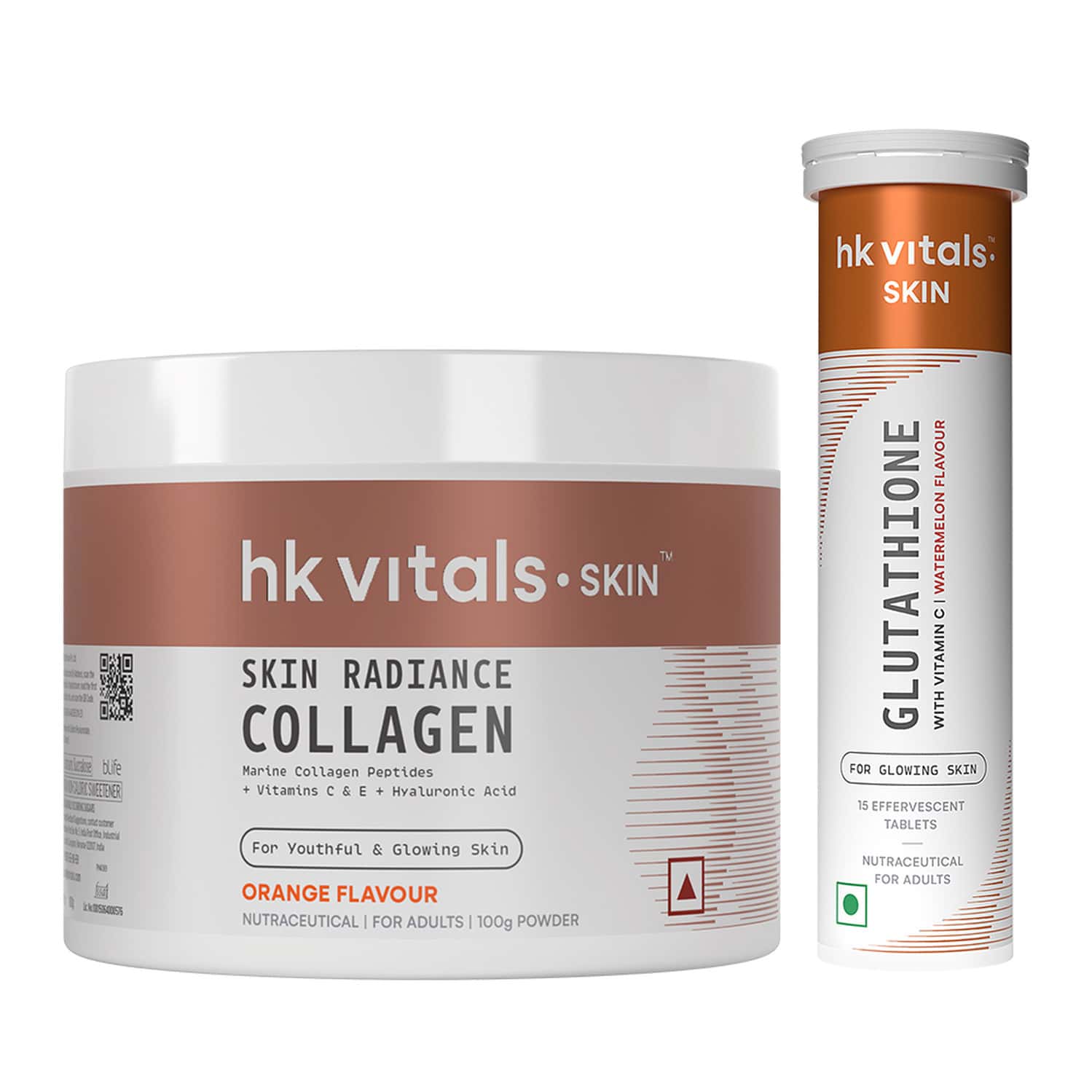 Hk Vitals Marine Collagen (100g) + Glutathione (15 Tabs) | Skin Glow & Hydration | Combo