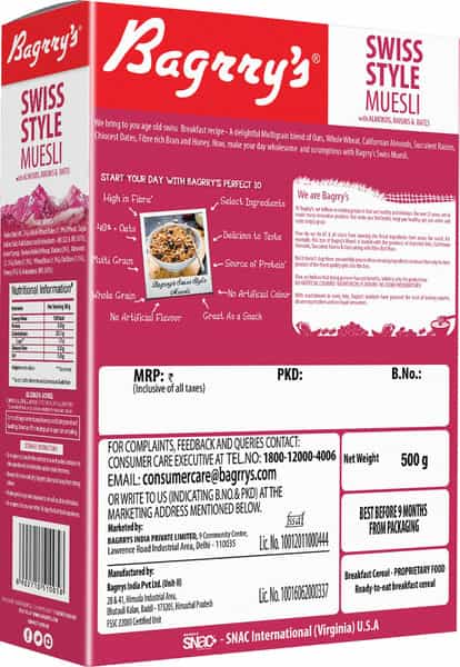 Bagrrys Swiss Style Muesli 500 Gm Box
