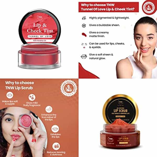 Tnw The Natural Wash Lip Care Combo Lip Scrub 25G + Tunnel Of Love Lip & Cheek Tint Red | 5G