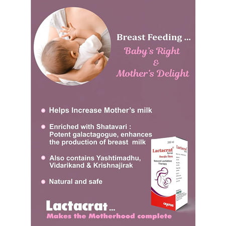 Cratus Lactacrat Syrup 200ml Increases Breast Feeding Milk Production For Women Saunf (Pack Of 4)