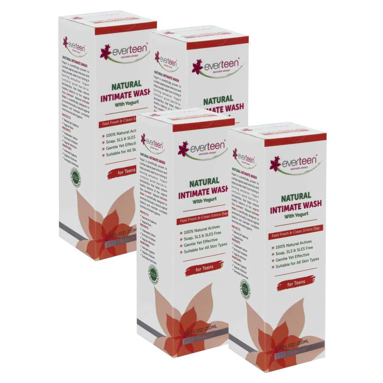 Everteen Yogurt Natural Intimate Wash For Feminine Intimate Hygiene In Teens - 4 Packs (210ml Each)