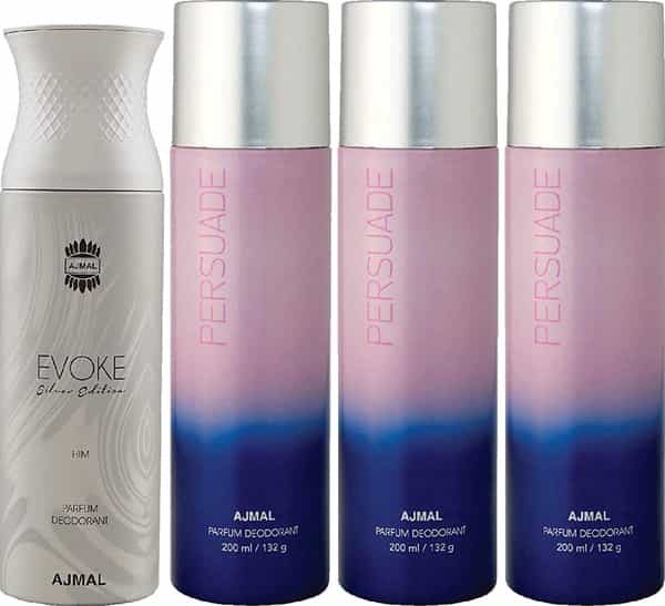 Ajmal 1 Evoke Silver Edition For Men & 3 Persuade For Men & Women Deo Each 200Ml Combo Pack 4