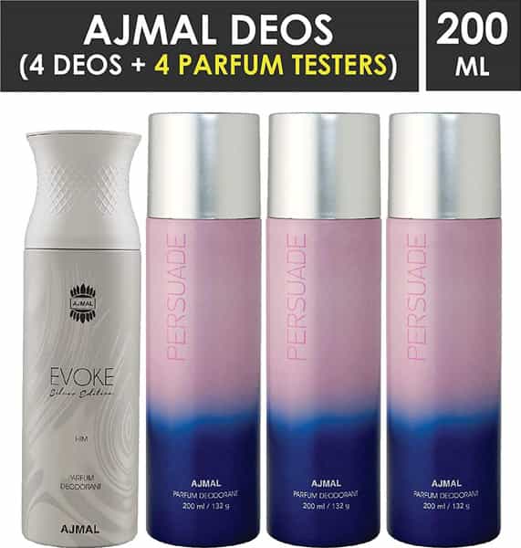 Ajmal 1 Evoke Silver Edition For Men & 3 Persuade For Men & Women Deo Each 200Ml Combo Pack 4
