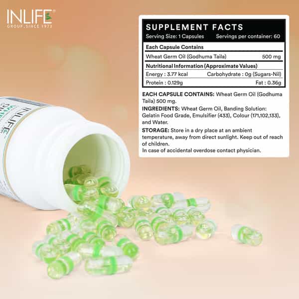 Inlife Wheat Germ Oil Supplement 500 Mg - 60 Capsules