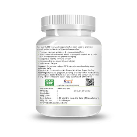 Natures Velvet Ashwagandha Pure Extract 500 Mg | 60 Veggie Capsules
