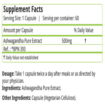 Natures Velvet Ashwagandha Pure Extract 500 Mg | 60 Veggie Capsules