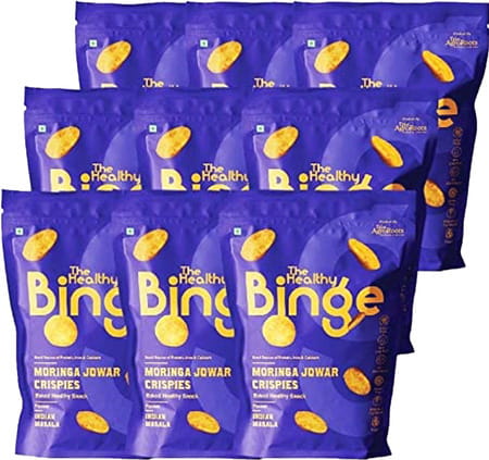 The Healthy Binge | Baked Chips |Moringa Jowar Snacks Indian Masala | 0% Cholesterol | Pack Of 9