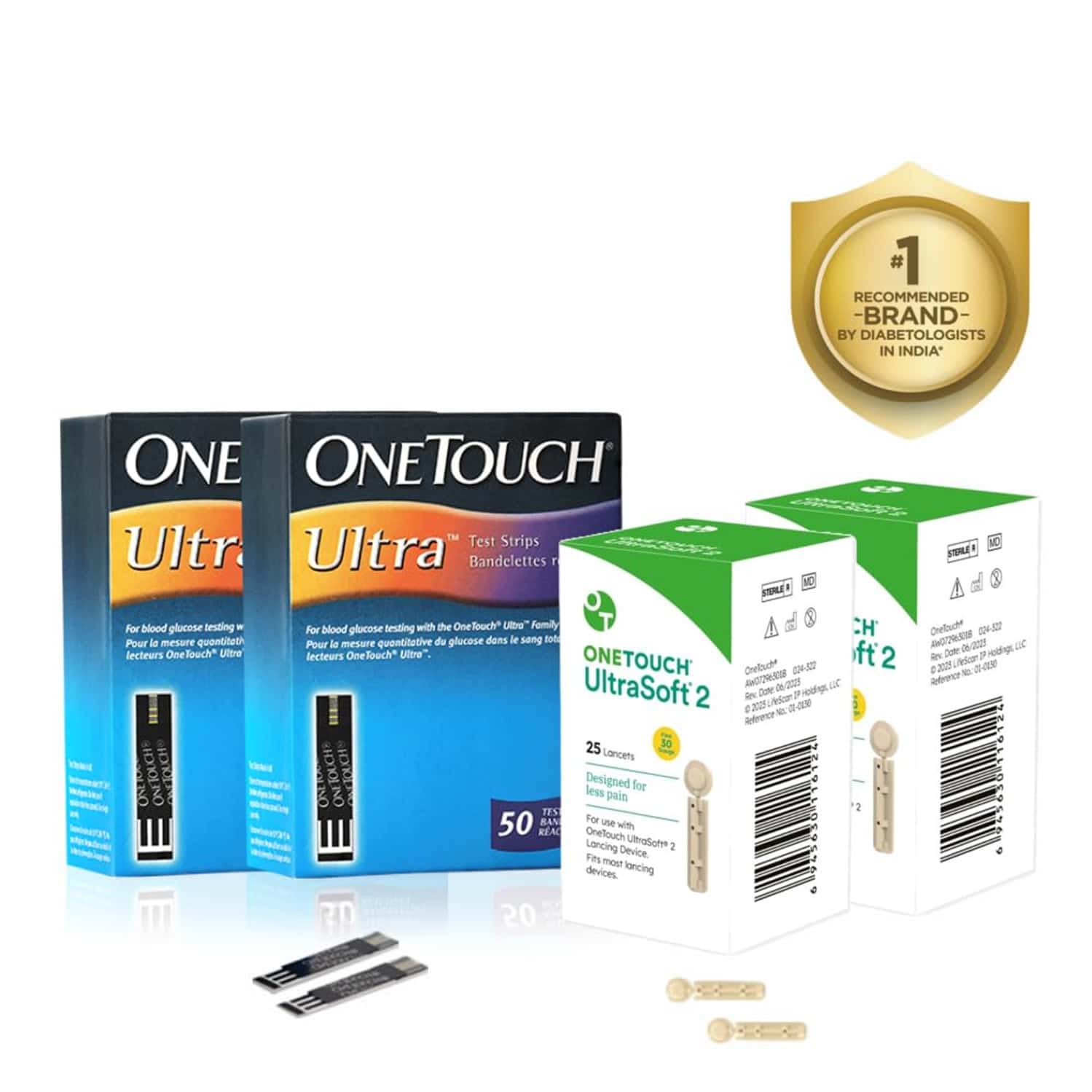 Onetouch Ultra 100 Test Strips (50 Pck 2) With Ultrasoft 2 (pack Of 2) 25 Lancets